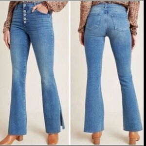 Pilcro and the Letterpress High-Rise Skinny Bootcut Medium Wash Denim.